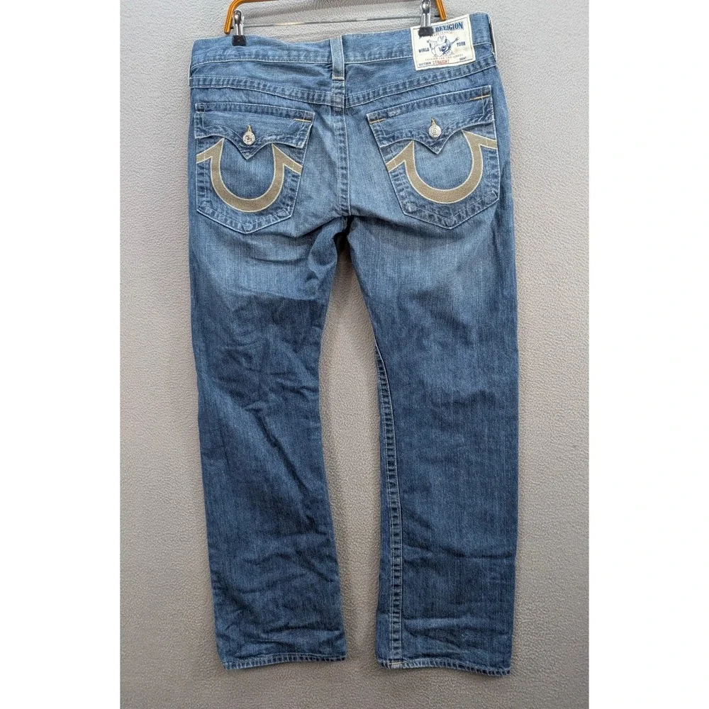 Vintage True Religion Ricky Jeans Men's 38 Straight Leg Blue Flap Pocket USA Y2K